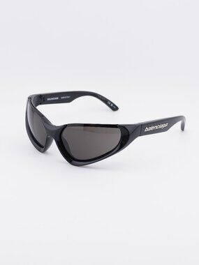 Balenciaga BB0202S 001 Unisex Sunglasses Black Geometric Frame, Grey Lenses